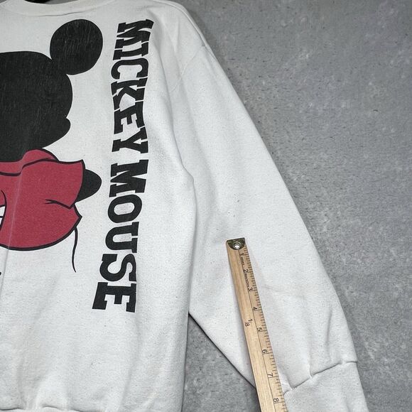 80s Vintage DISNEY Mickey Mouse Sweatshirt Large White Jumper Character Fashions - Picture 13 of 13